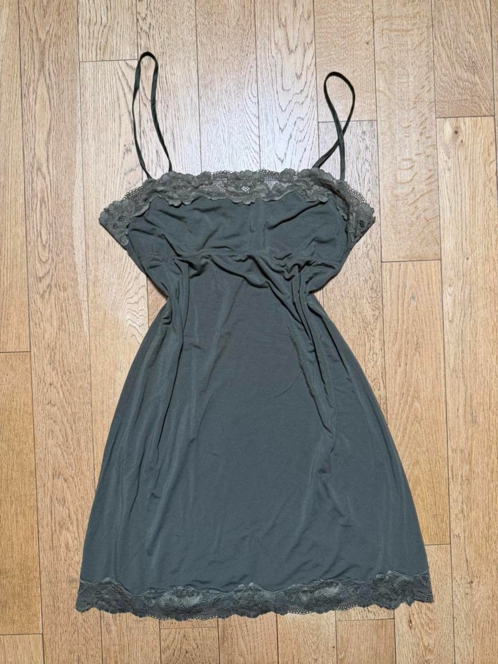 Victoria Secret Women's Lace-Trim Slip Dress Olive Green